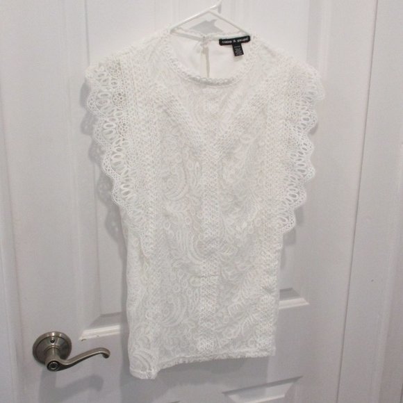 CABLE & GAUGE WHITE COTTON BLEND LACEY TOP. FULLY LINED SIZE SM - Picture 4 of 12